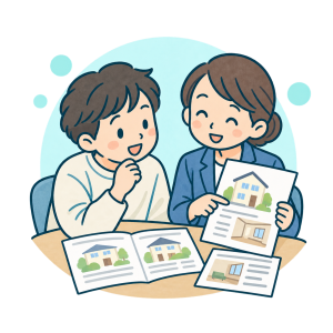 成年後見人等の支援を受けながら、住まいを探している方のイラスト