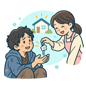 生活困窮や住まいの喪失などにより、安定した住居を必要としている方のイラスト