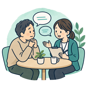 相談支援専門員が話を聞くイラスト